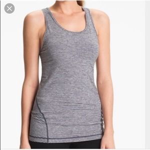 ZELLA Striped Long-Length Gray Tech Tank Top Large